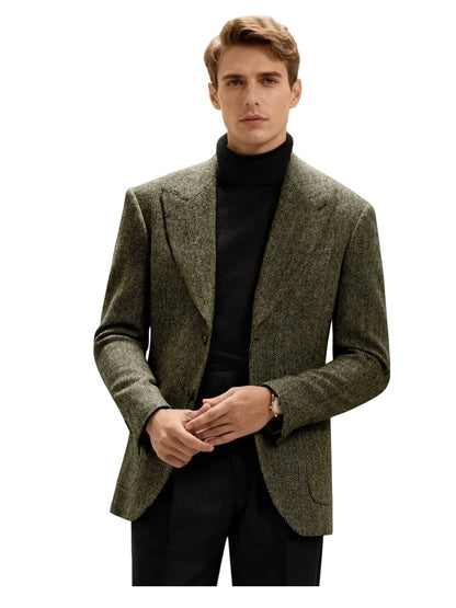 Classic Italian Men's Suit Jacket, Single Breasted, Autumn Winter Retro Warm Suit Men Herringbone Business Casual Men's Clothing