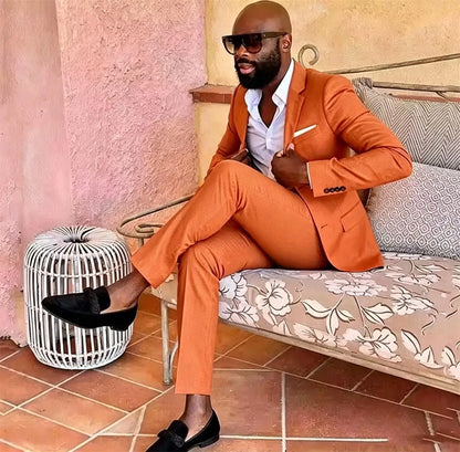 Summer Men's Linen Blend Suit 2 Pieces Slim Fit Casual Lightweight Jacket Pant Set for Party Business Wedding Prom Daily Wear