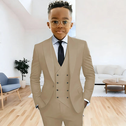 Dark Green boy's suit 3-piece jacket vest pants Peaked lapel slim fit attire for wedding prom dinner party custom kids tuxedo
