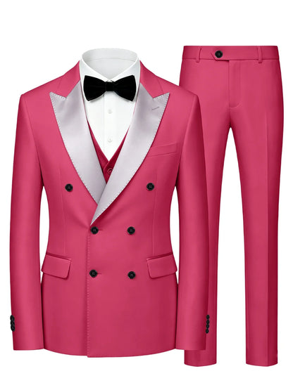 Men's Double Breasted 3 Piece Suit – Slim Fit Tuxedo Set for Weddings & Formal Events
