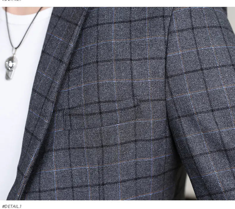 High-quality Men's Stylish and Trendy Business Checkered Single-Piece Western-Style Casual, Fashionable and Form-Fitting Small S