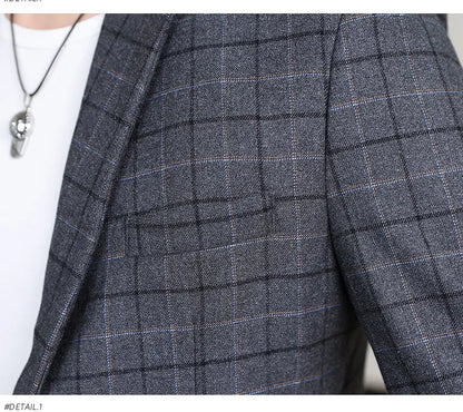 High-quality Men's Stylish and Trendy Business Checkered Single-Piece Western-Style Casual, Fashionable and Form-Fitting Small S