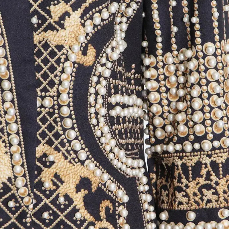 Autumn New Women's Elegant Fashion Luxury Heavy Craft Beaded Printed Coat Stylish V-neck Long Sleeve High-end Blazer HK8297