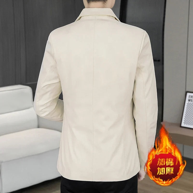 Blazer Men's Business Gentleman Wedding Fashion Best Man Solid Color Slim Fit Casual Mink Velvet with Cotton Thickened Blazer