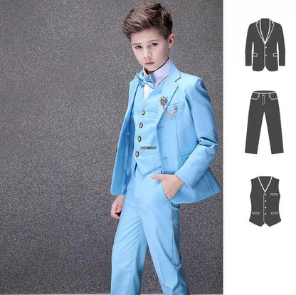 Flower Boys Blue Wedding Suit Kids Party Photograph Suit Teenager Birthday Tuxedo Dress Children Graduation Stage Show Costume