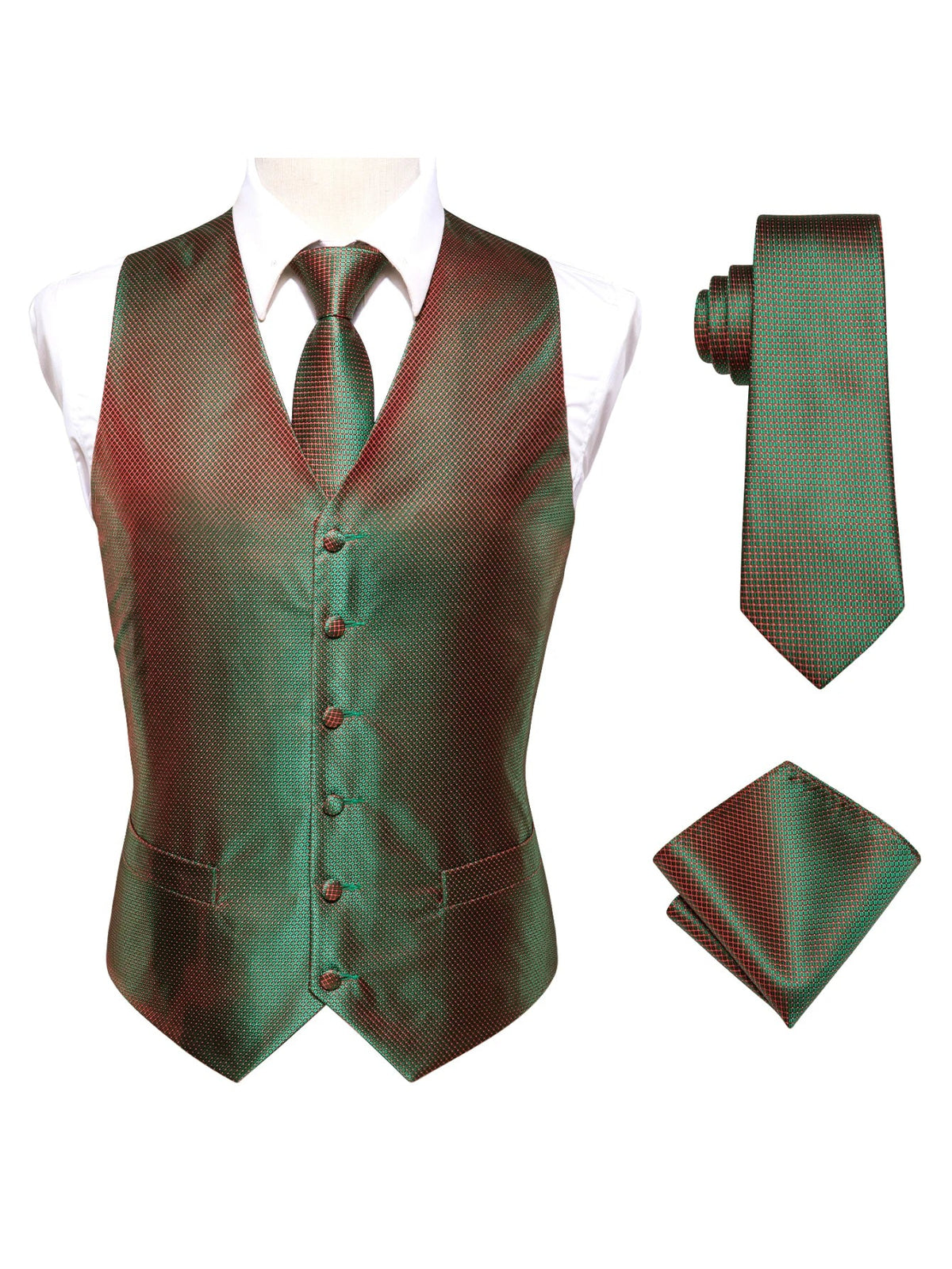 Men's Vest Set Double Breasted Waistcoat with Tie and Pocket Square for Party and Ceremony