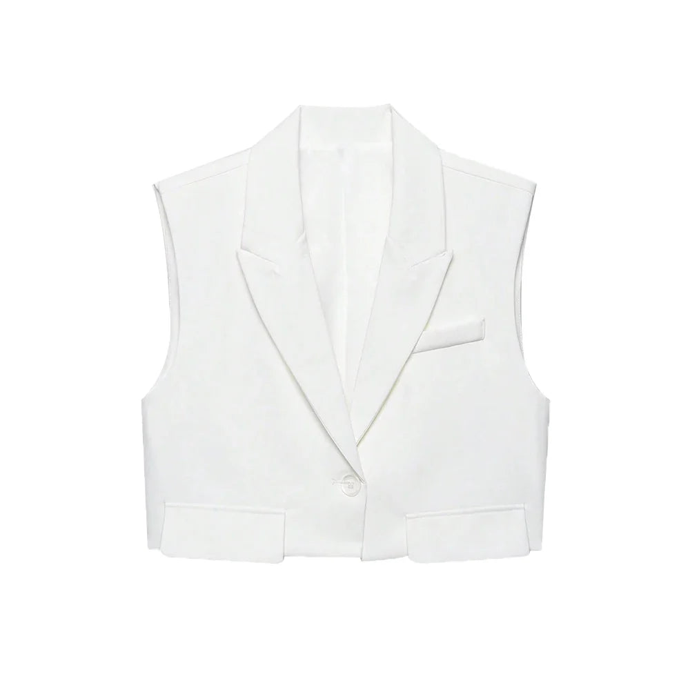 Women's Chic Vest Tops Fashion Cropped Waistcoat Sleeveless Lapel Collar Female Outerwear