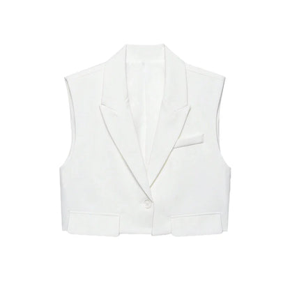 Women's Chic Vest Tops Fashion Cropped Waistcoat Sleeveless Lapel Collar Female Outerwear