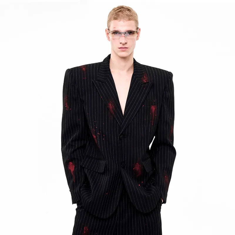 Ink Ejection Tie-dyed Pattern Stripe Printed Shoulder Pad Blazer Coat Men 2025 New Original Luxury Handsome Jacket JY4551
