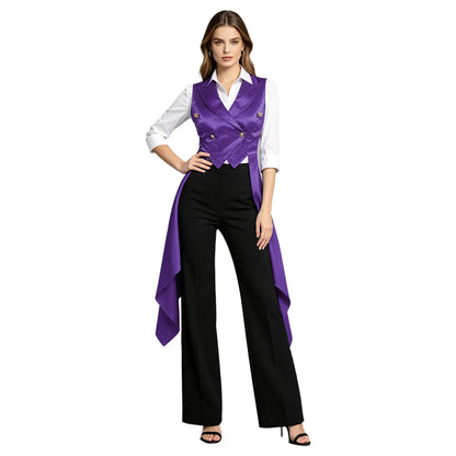 Women's Sleeveless Vests Satin Renaissance Victorian Costume Femme Tuxedo Waistcoat Vest Tailcoat Top Halloween Gothic Outfit