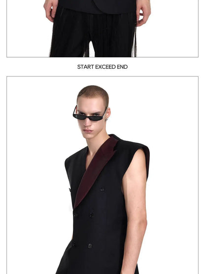 Fashion Original Personalized High Quality Sleeveless Vest Coat Men 2025 New Double Breasted Street Male Waistcoat JY4030