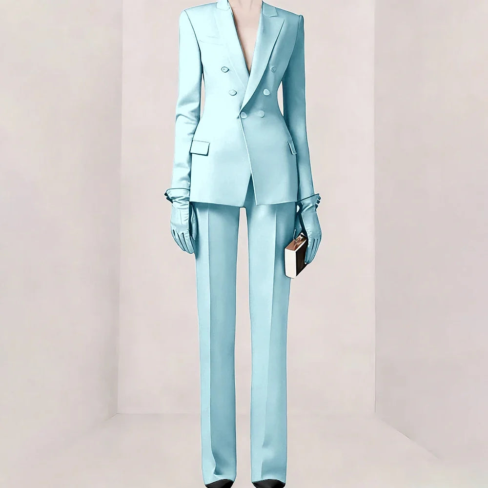 Purple Women Suit Double-breasted Peaked Lapel Two Pieces(Jacket+Pants) Modern Fashion Slim Business Office Lady Set Custom