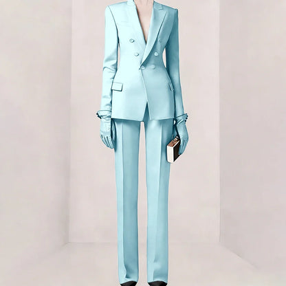 Purple Women Suit Double-breasted Peaked Lapel Two Pieces(Jacket+Pants) Modern Fashion Slim Business Office Lady Set Custom