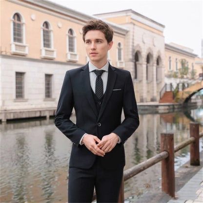 Men's Three-Piece Suit Set – Slim Fit Wedding & Formal Wear – Smart Casual Style