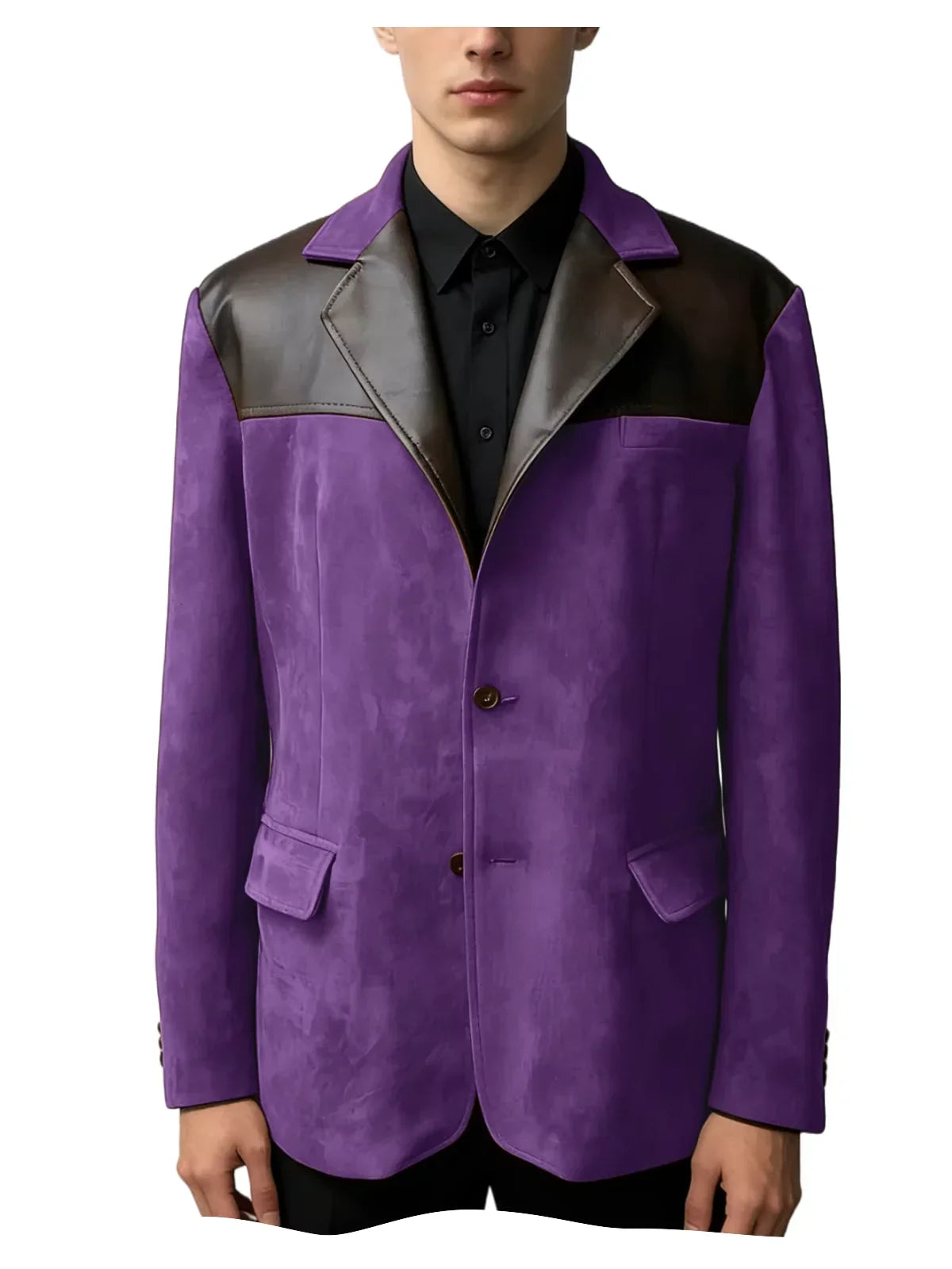 Men's Suede Blazer Single Breasted Slim Fit Classic Suit