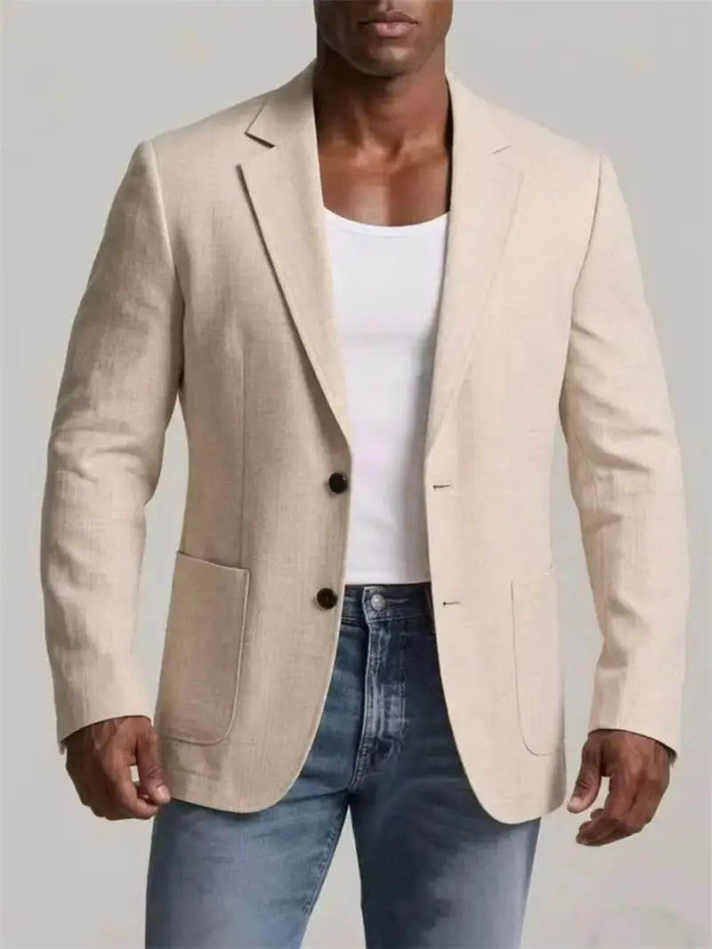 Men's Linen Suit Jacket Summer Thin Breathable Blazers Lapel Single-breasted Business Man Clothes Blazer Wedding Office Coat