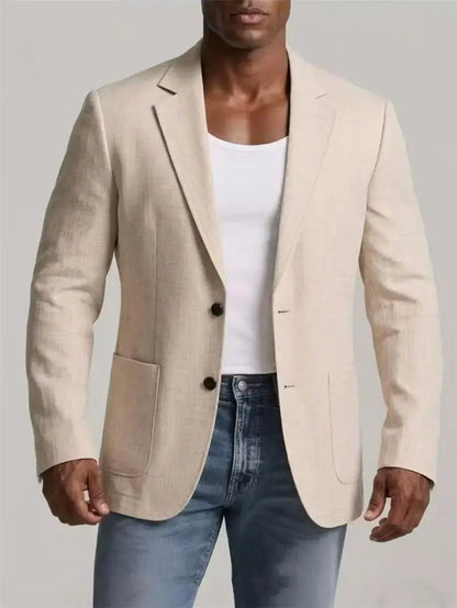 Men's Linen Suit Jacket Summer Thin Breathable Blazers Lapel Single-breasted Business Man Clothes Blazer Wedding Office Coat