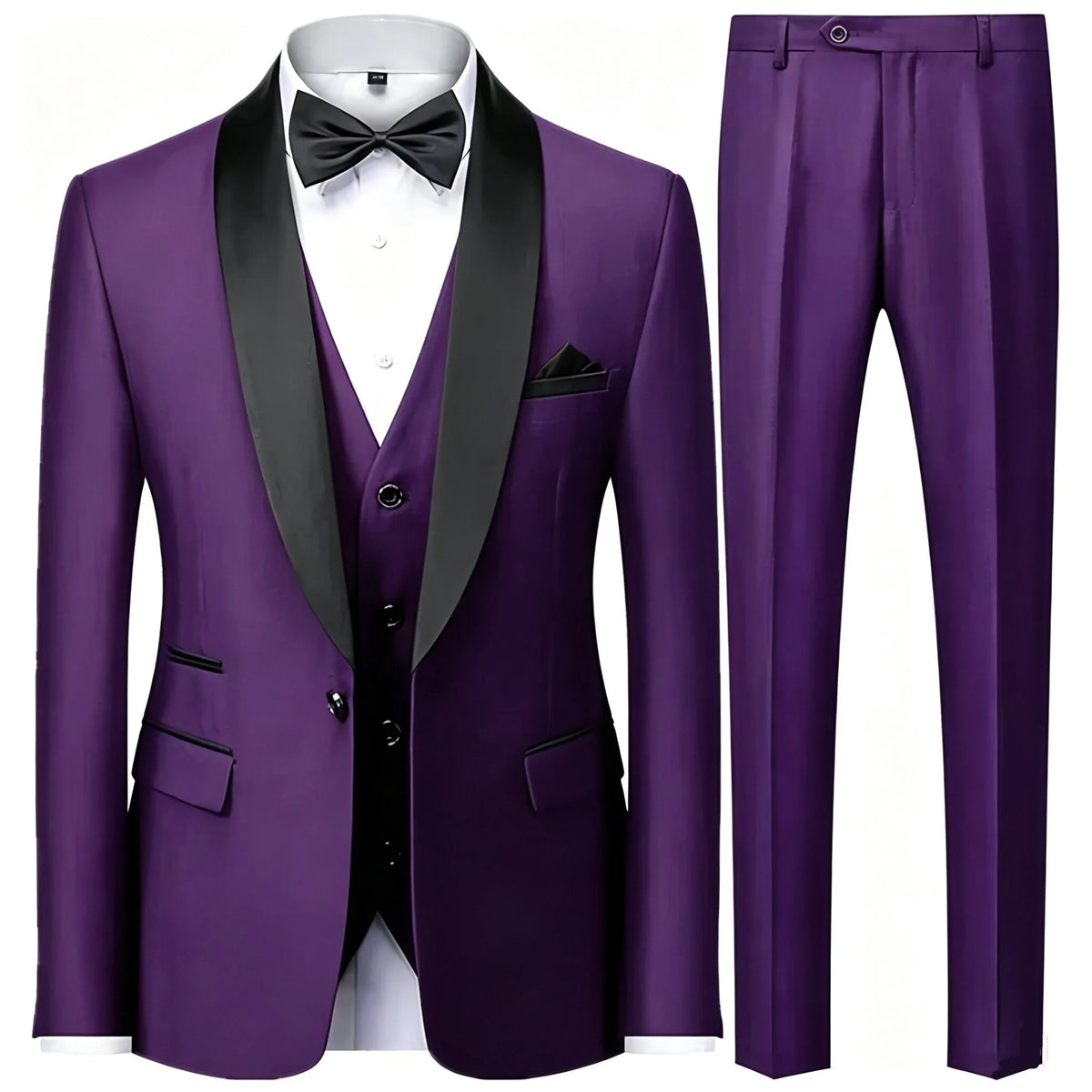 Costume trois pièces de cérémonie pour hommes à col vert | Design contrasté, coupe ajustée, comprend gilet, chemise, pantalon