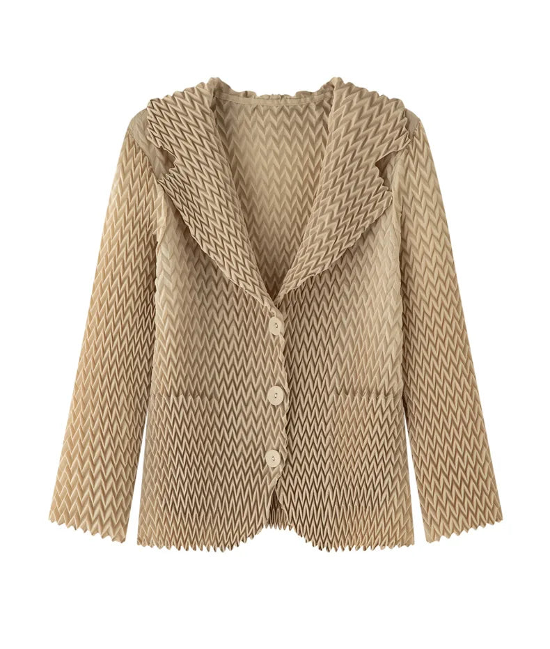 Pleats Original High-end Simple Solid Wave Pleated Small Suit Casual Versatile Long-sleeved Short Jacket Female Spring