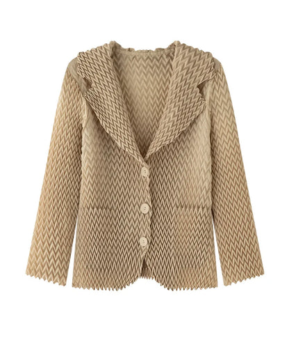 Pleats Original High-end Simple Solid Wave Pleated Small Suit Casual Versatile Long-sleeved Short Jacket Female Spring