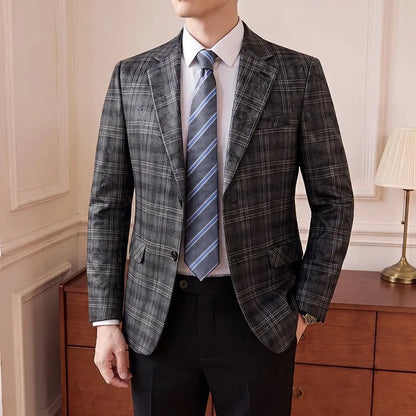 High Quality Autumn Retro Casual Suit Jacket for Men Faux Leather Business Social Wedding Blazers Office Groom's Formal Coats