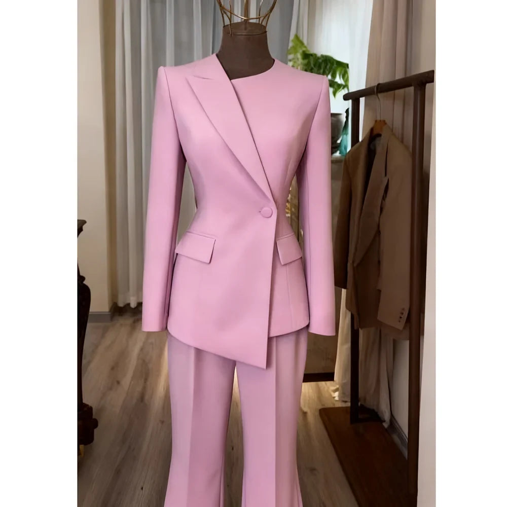 Women's Suit Slim Fit Blazer and Flared Trousers Elegant Formal Outfits Office Casual Party Fashion Pants Sets Two Piece