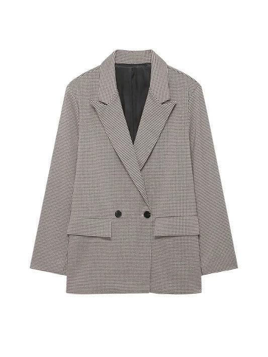 Women's Fashion Houndstooth Loose Blazer Coat Long Sleeve Chic Outerwear Top for Stylish Casual Old Money Wear