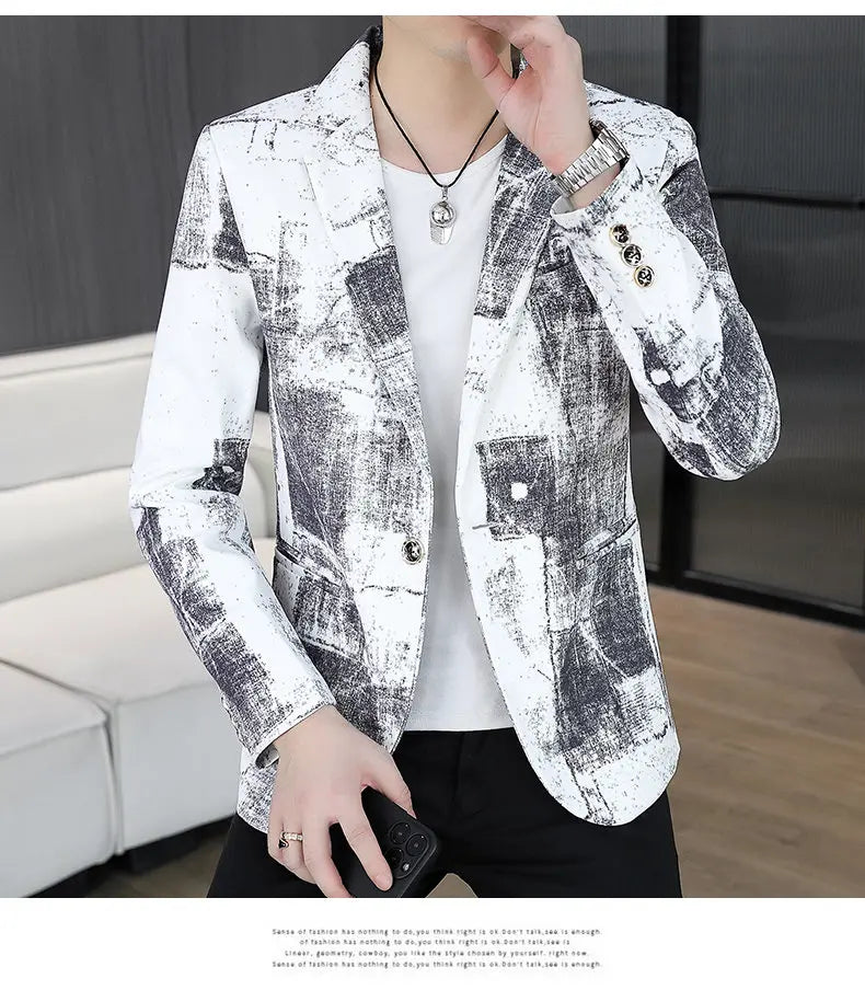 Blazer Men's Business Gentleman Wedding Fashion Versatile Trendsetter Comfortable To Wear Best Man Print Slim and Casual Blazer
