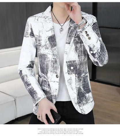 Blazer Men's Business Gentleman Wedding Fashion Versatile Trendsetter Comfortable To Wear Best Man Print Slim and Casual Blazer