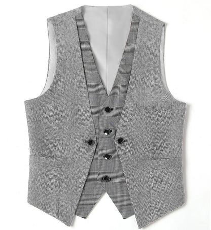 Men's Herringbone Vest – V-Neck Single Breasted Waistcoat for Weddings & Formal Events