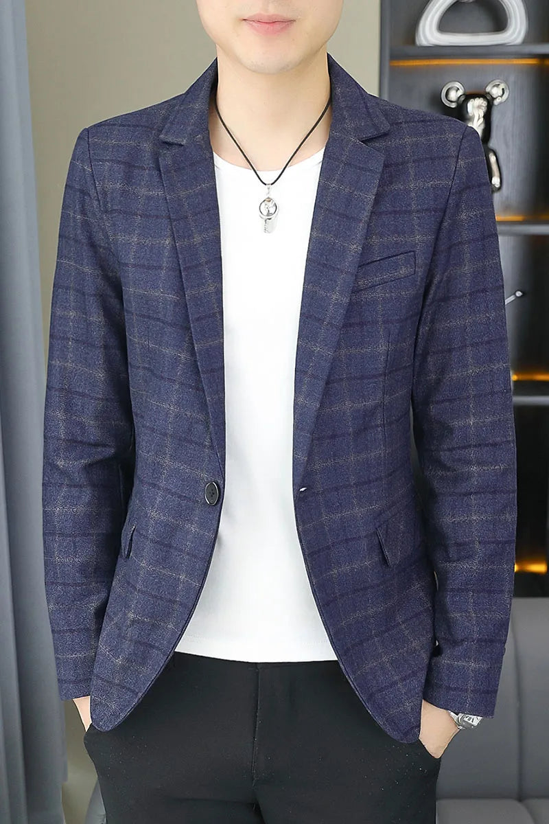 2026 Blazer Outdoor Men's Checked Fashion Business Trend Wedding Slimming Gentleman Casual Korean Travel High Formal Wear Blazer