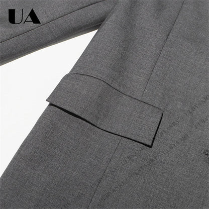 Women’s Grey Blazer with Black Lace Trim Elegant Notched Lapel Cuffs & Hem Jacket Single-Breasted Office Wear