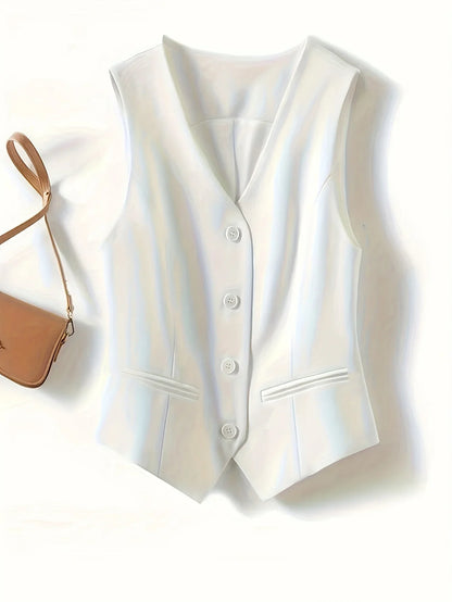 Women's Sleeveless Vest V-Neck Button Front Cut Casual Style With Elegant Spring Summer and Fall Routine Suitable for the Office