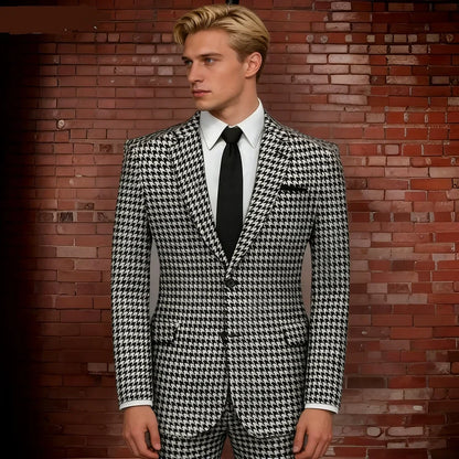 Formal Houndstooth Business Suits for Party Prom Notch Lapel Blazer Pants Set Man Groom Tuxedo Plaid 2 Pieces Wedding Set