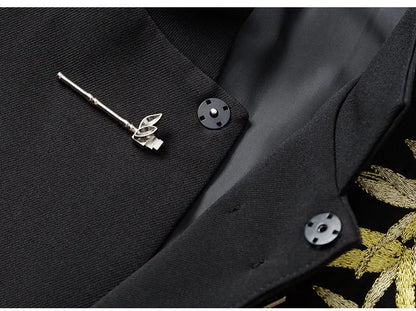 Blazer Hombre Men Luxury Clothing Oversized Chinese Style Golden Bamboo Embroidery Metal Buckle Elegant Suit for Man Jacket Coat