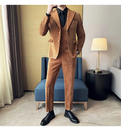 Men's Slim Fit 3-Piece Suit – Smart Casual & Wedding Formal Set