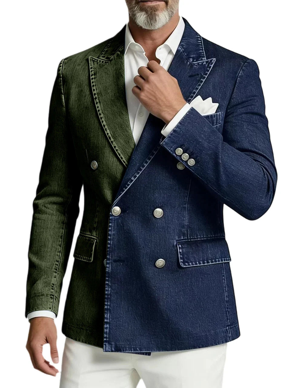 Men's Double Breasted Denim Blazer – Peak Lapel Slim Fit Jacket for Casual & Party Wear