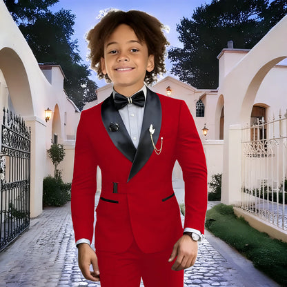 Navy Blue Boy Suits Wedding Kids Tuxedos 2 Pieces Formal Blazer Shawl Lapel Double Breasted Prom Suits (Jacket+Pants)