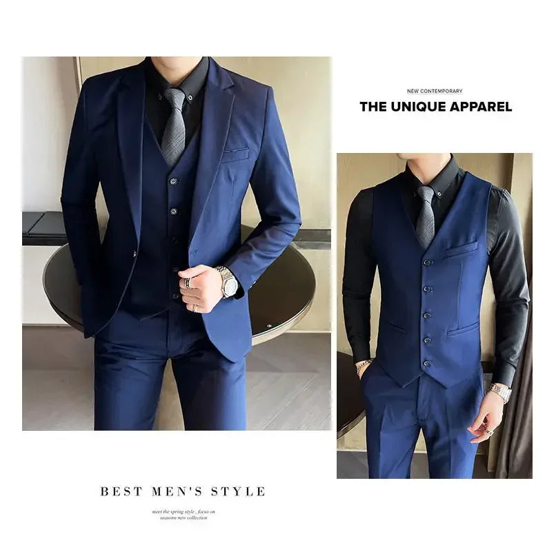 Suit (Blazer + Vest + Pants) Men's Smart Casual Business Formal Korean Style Banquet Suit