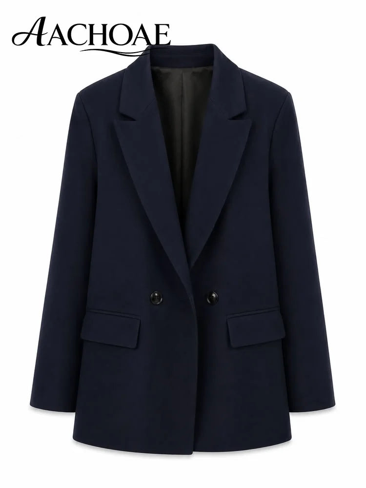 Women Double Breasted Blazer Elegant Office Lady Suit Jacket Oversized Casual Long Sleeve Blazer Spring Autumn Outerwear