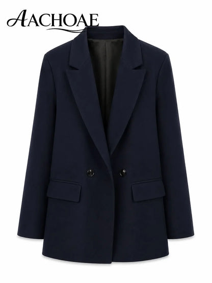 Women Double Breasted Blazer Elegant Office Lady Suit Jacket Oversized Casual Long Sleeve Blazer Spring Autumn Outerwear