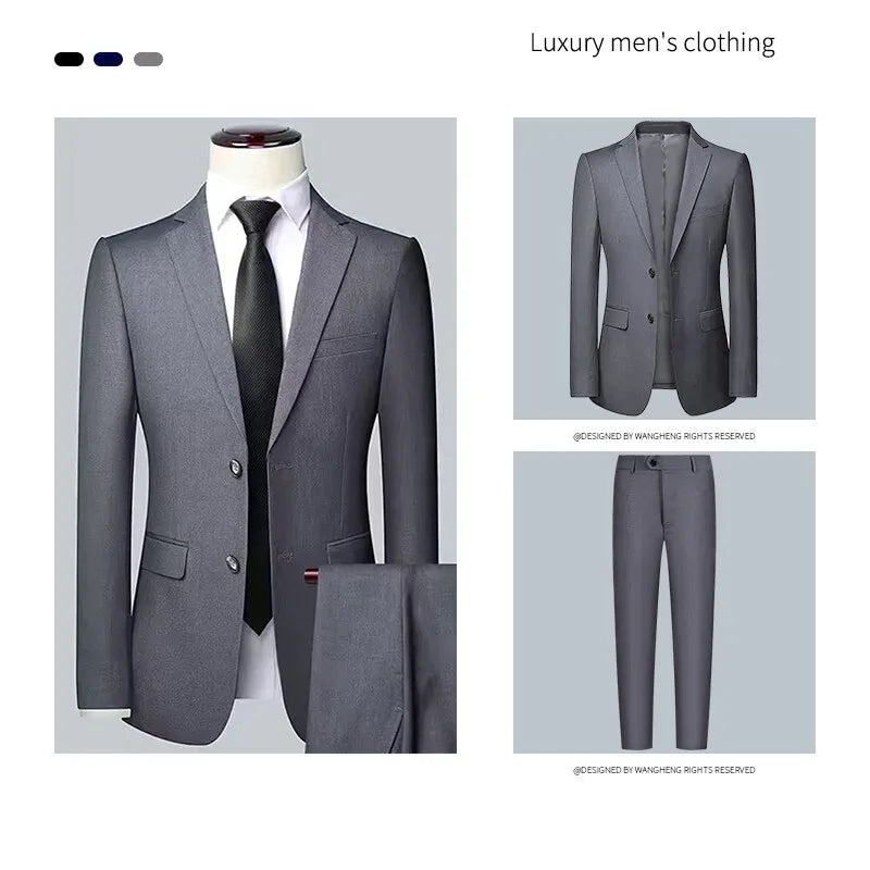 Men's Wedding Suit Set – Blazer & Trousers for Groom, Banquet & Business in Black, Blue & Gray
