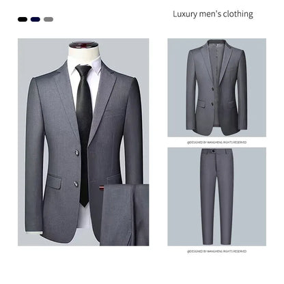 Men's Wedding Suit Set – Blazer & Trousers for Groom, Banquet & Business in Black, Blue & Gray