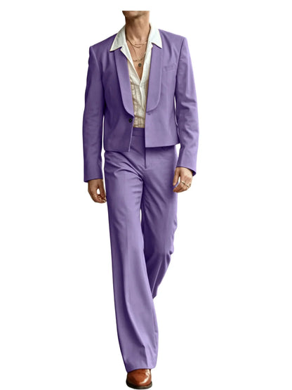 Men's 2-Piece Suit Set – Cropped Blazer & High Waist Flare Pants | Shawl Lapel Tuxedo for Formal & Party Occasions