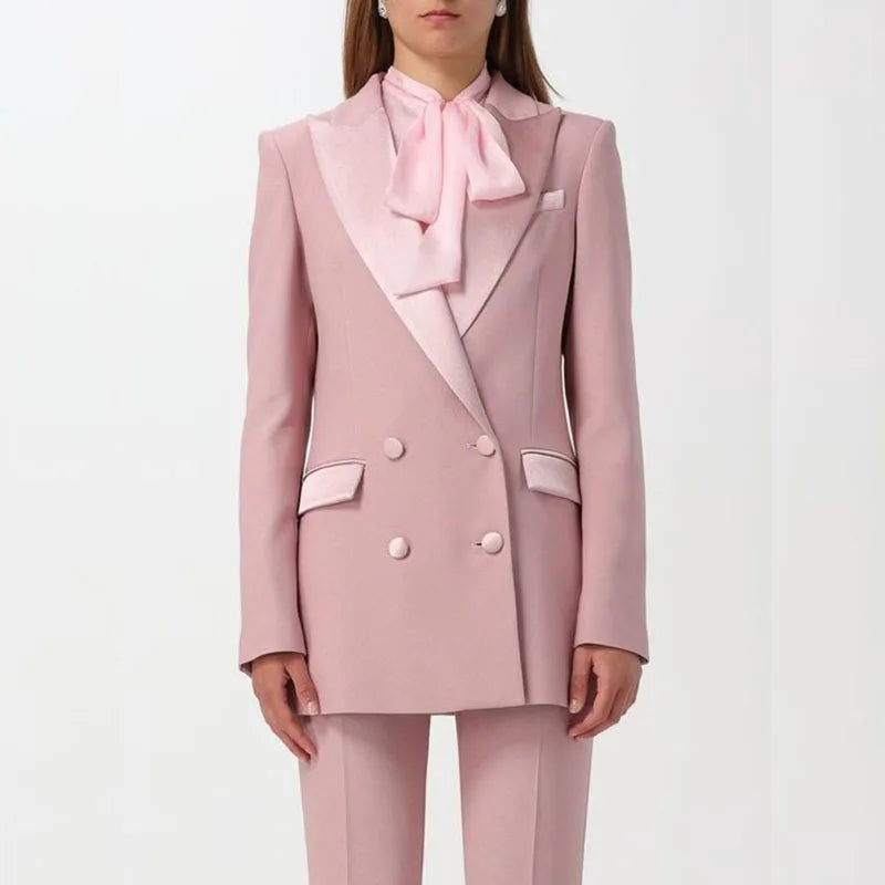 Elegant Pink Suits for Women Luxury Double Breasted Peak Lapel Slim Fit Female Clothing Office Lady Outerwear Blazer Terno 2026