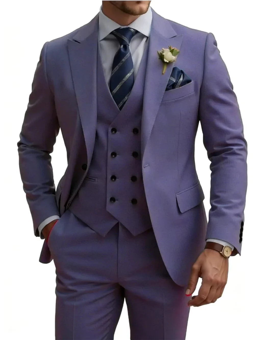 New Premium Solid Suit Set 3 Pieces Banquet Party Wear Handsome Peak Lapel Slim Fit Suits Wedding Groom Sets Plus Size Tuxedo