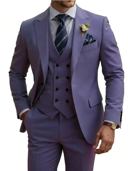 New Premium Solid Suit Set 3 Pieces Banquet Party Wear Handsome Peak Lapel Slim Fit Suits Wedding Groom Sets Plus Size Tuxedo