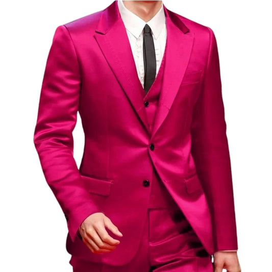 Slim Fit royal blue Men Suits for Prom Singer Stage 3 Piece Satin Wedding Groom Tuxedo Male Fashion Jacket Waistcoat with Pants