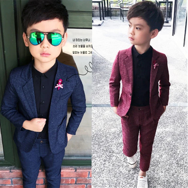 Kids Wedding Ceremony Slim Suit Children Formal Blazers Pants 2Pcs Photography Clothes Good Quality Baby Boys Handsome Suit