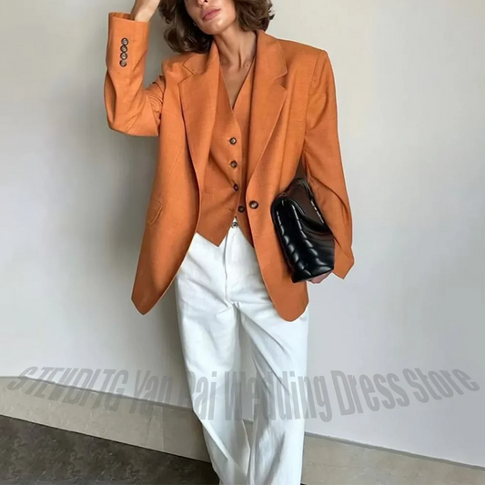 New Summer Linen Women's Suit Casual Chic Notched Lapel Single Button Comfy All-Match Streetwear Three Piece Daily Outfits